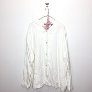 Kate Hill 100% Linen White Long Sleeve Tunic Jacket Blouse Button Front 3X